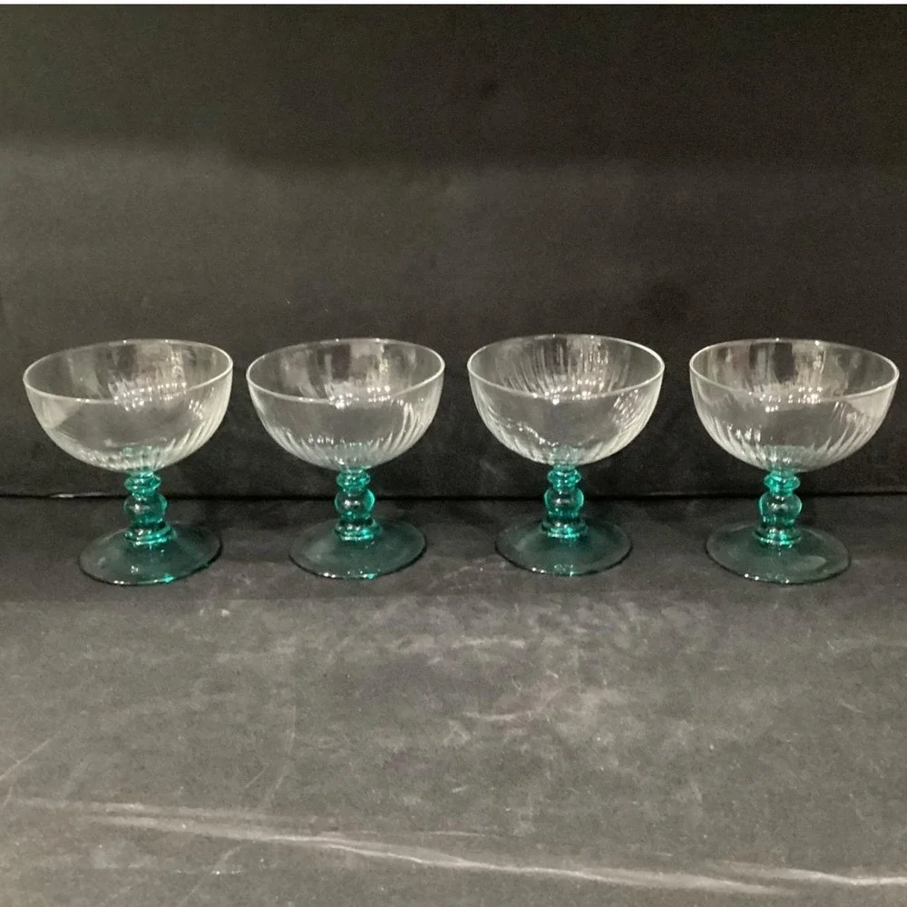 Cristal D'Arques Country‎ Manor Champagne Coupes, Set of 4, Turquoise Stemware